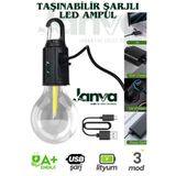 Janva 2 Adet Taşınabilir Şarjlı Led Ampül Outdoor Kamp Bahçe Lambası 10W Askılı Kırılmaz Led Işık