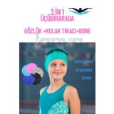Janva Çocuk-Genç Havuz Deniz Yüzme Seti Silikon Bone + Gözlük + Tıkaç 3 in 1