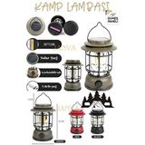 Janva Güneş Panelli Enerjili Solar Nostaljik Ledli Kamp Feneri Lamba Işıldak USB Şarjlı Dekoratif Fener - Yeşil