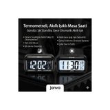 Janva Karanlık Sensörlü Dijital Masa Saati Fotoselli Alarmlı Termometreli Dereceli