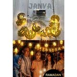 Janva Ramazan Ayı Namaz Köşesi Metal Gold LED Pilli Kandil Dini Sembollü Süsleme Dekor Işığı LED Ambiyans - Sarı