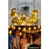 Janva Ramazan Ayı Namaz Köşesi Metal Gold Led Pilli Kandil Dini Sembollü Süsleme Dekor Işığı Led Ambiyans