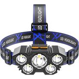 Janva Rc-21 Şarjlı 5 LED 5x T6 Cree LED 36000 Lümen Profosyonel Kafa Feneri Lambası 4 Modlu - Siyah