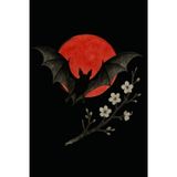 Japanese Bat Dot Grid Notebook – Sumi-e Ink Wash Art with Red Sun: 120 Dot Grid Pages, 6x9, Minimalist Japanese Aesthetic Journal for Bullet Journaling and Notes