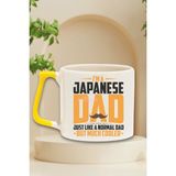 Japanese Dad Cooler Baskılı Japon Baba Doğum Günü Hediye Sarı Kulplu Kupa Bardak