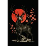 Japanese Deer Dot Grid Notebook – Sumi-e Ink Art with Red Sun, Symbol of Strength and Harmony (Japanese Animals Series): 120 Dot Grid Pages, 6x9, Minimalist Japanese Ink Painting Journal
