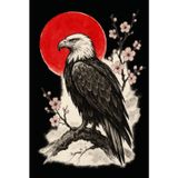 Japanese Eagle Dot Grid Notebook with Red Sun – Golden Eagle Symbol of Strength and Vision: 120 Dot Grid Pages, 6x9, Minimalist Japanese Sumi-e Art Journal