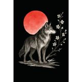 Japanese Wolf Dot Grid Notebook with Red Sun – Symbol of Strength and Loyalty: 120 Dot Grid Pages, 6x9, Minimalist Japanese Sumi-e Art Journal