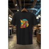 Japon Altın Balık Sokak Stili Baskılı Şık Tasarımlı %100 Pamuk Bisiklet Yaka T-Shirt - Siyah