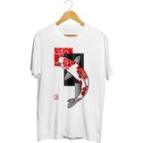 Japon Balığı Koi Baskılı Unisex T-Shirt - Beyaz