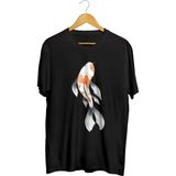 Japon Balığı Koi Baskılı Unisex Tişört - Siyah - XL