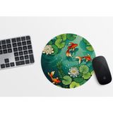 Japon Balığı Nilüfer Desenli Yuvarlak Mousepad 20CM - Japon Tarzı