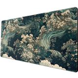 Japon Büyük Mouse Pad Oyun Deniz Dalgası Masa Pedi Mavi Deniz Çiçeği Sanat Estetik Masa Pedi Kaymaz Kauçuk Tabanlı Fare Pedi, 31,5 x 30 cm Dizüstü Bilgisayar için Fare Klavye Paspası Ofis Masası