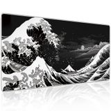 Japon Deniz Dalgası Oyun Fare Altlığı, 31,5 x 11,8 cm Japon Kanagawa Siyah Mousepad Masa Örtüsü, Sıvı Kontrolü için Yüksek Performanslı Pürüzsüz Hassas Kumaş Fare Altlığı, Kararlı Kaymaz Kauçuk