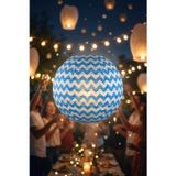 Japon Feneri Çin Feneri Zigzag Desenli Mavi Kağıt Fener 30 Cm Parti Bahçe Dekorasyonu