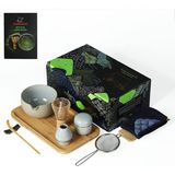 Japon Matcha Çay Seti, 10 Parça Seremoni Kiti, Bambu Çırpıcı, Seramik Kase ve Aksesuarlar - Gri