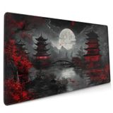 Japon Mouse Pad XXL 35,4 x 15,7 inç Siyah Kırmızı Tasarım Tarzı Genişletilmiş Büyük Oyun Mousepad Klavye Tam Masa Mat Kaymaz Kauçuk Taban Ev Ofis için Dikişli Kenarlar