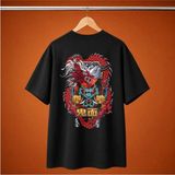 Japon Oni Maskeli Ejderha Kimen Oversize Unisex Tisort - Siyah