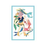 Japon Sanat Tarzı Renkli Balık ve Kız İllüstrasyonu – Dekoratif Kartpostal & Hediye Not Kartı | 10x15 Cm