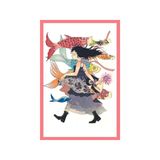 Japon Sanat Tarzı Renkli Balık Ve Kız İllüstrasyonu Dekoratif Kartpostal & Hediye Not Kartı 10X15