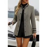 Jardin Allure Kadın Uzun Kollu Hakim Yaka Düğme Detaylı Mini Dokuma Ceket - 2XL - 3XL