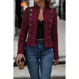 Jardin Allure Kadın Uzun Kollu Hakim Yaka Yanlardan Düğmeli Kısa Süet Ceket - 2XL - 3XL - Bordo
