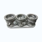 Jarkin Baharatlık Seti, Cam Kavanoz, Contalı Hava Almaz Kapak ve Kaşık Dahil, 3'lü Set, Siyah/Mavi/Bej Renk Seçenekleri (Bej)