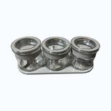 Jarkin Baharatlık Seti, Cam Kavanoz, Contalı Hava Almaz Kapak ve Kaşık Dahil, 3'lü Set, Siyah/Mavi/Bej Renk Seçenekleri (Bej)