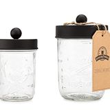 Jarmazing Products Eczacı Kapak Saklama Seti Ball Mason Kavanozları ile - Makyaj Organizasyonu için Çiftlik Evi Dekoru - Lüks Banyo, Mutfak ve Ofis Aksesuarları - Siyah - İki Paket