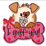 JarThenaAMCS Sevgililer Günü Ahşap Asılı İşaret Köpek I Woof You Sevgililer Günü Evcil Hayvan Hoş Geldiniz Çelenk İşareti Yay ile Sevgililer Günü Kapı Dekorasyonu Yıldönümü Ev İç Mekan Dış Mekan Duvar