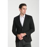 Jasino Erkek Siyah Pamuklu Likralı Slim Fit Örme Esneyen Mono Yaka Casual Blazer Ceket - 56 - 001 Siyah