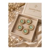 jasmina store 5'li gold kaplama mint yeşili ortası taşlı lüks metal düğme