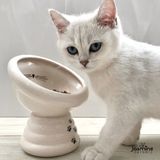 Jasmine Yükseltilmiş Seramik Kedi Mama Kabı, Beyaz, Yüksek, Pati, Kedi, Özel, Yeni, Desenli
