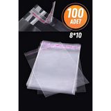 Jasminya 100 Adet Şeffaf Bantlı Jelatin - Yapışkanlı Poşet 8X10+5