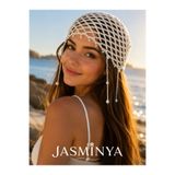 Jasminya El Yapımı Ekruİncili Örgü Yazlık Bere, Bandana, Bone Toka Plaj Saç Aksesuarı