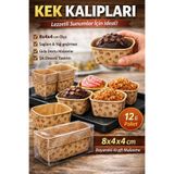 JASPER 12'li Dikdörtgen Küçük Boy Kraft Desenli Muffin Cupcake Kalıbı Kek Kapsülü , Safari Konsept , Airfryer Uyumlu 8x4x4 CM