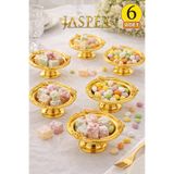 JASPER 6'Lı Gold, Kenar İşlemeli Kahve Yanı Lokumluk Şekerlik | Ayaklı Gold Çerçeveli Şık Sunumluk