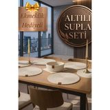 JASPER 6'lı Jüt İp Supla Amerikan Servis Lüx Tabak Altlığı + Ekmeklik Hediyeli 32Cm