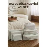 Jasper 6'Lı Valiz Bavul Düzenleyici Seyahat Çantası Organizer Hurç Set Fermuarlı Gri Çizgi