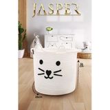 Jasper Beyaz Tekli Jüt İp Kedi Tasarımlı Çocuk Odası Oyuncak Kıyafet Kirli Sepeti Organizer