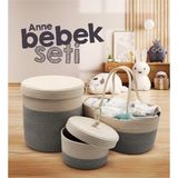 Jasper Gri Jüt İp Hasır Anne Bebek Bakım Çantası Büyük Kapasiteli Fonksiyonel Organizer