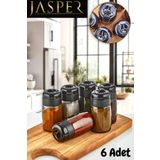 Jasper Jpr-00101 245 Ml Black 6 Adet Cam Kavanoz Tuzluk Biberlik Baharatlık Seti Baharat Takımı