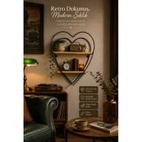 Jasper Love Ahşap Detaylı Kalpli Banyo Ve Mutfak Rafı Metal Raf Dekoratif Duvar Rafı 2 Katlı