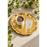 JASPER Viona 1 Adet Gold Detaylı Oval Kahve Sunum Tepsisi Servis Çay Tepsisi Dekoratif Tepsi