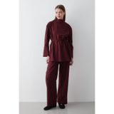 JASTE Kadın Bordo Dik Yaka Kuşaklı Tunik & Düğme Detaylı Beli Lastikli Pantolon Alt&Üst Takım
