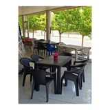 Jawball Rattan Plastik Sabit Masa 70x120 6 Adet Rattan Plastik Sandalye Mobilya (ACI KAHVE RENGİ)