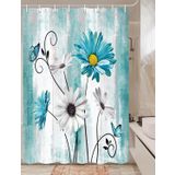 JAWO Teal Papatya Çiçekli Çiçekler Duş Perdesi, Çiftlik Rustik Çiftlik Evi ve Kelebek Ülke Ahşap Duş Perdesi, Turkuaz Mavi Kancalı Duş Perdesi, 107 x 164 cm