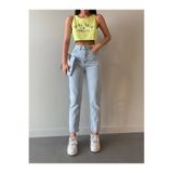 JAXEN NS-68266 90's Kar Yıkama Yüksek Bel Likralı Mom Jeans Pantolon