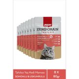 JAZZY Jazyy Zero Grain Kedi Maması Uskumru&Somon Poşet 80 gr x 8 Adet