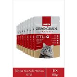 Jazzy Zero Grain Kedi Maması Etli Poşet 80 gr X 8 Adet
